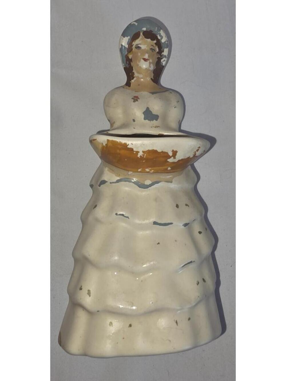 Vintage Royal Crown Woman Planter / Vase, Blue Dressed Woman Planter, 10” Tall